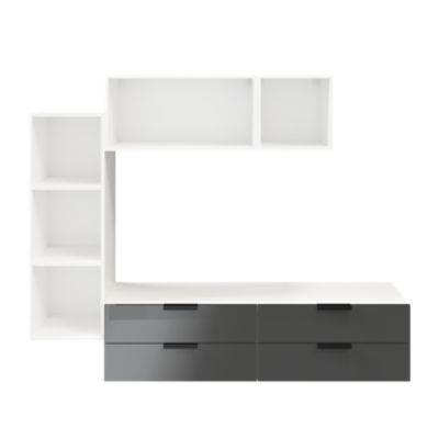 Meuble TV 4 tiroirs blanc et anthracite brillant GoodHome Atomia L. 225 x P. 37 cm