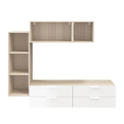 Meuble TV 4 tiroirs effet chêne et blanc GoodHome Atomia L. 225 x P. 37 cm