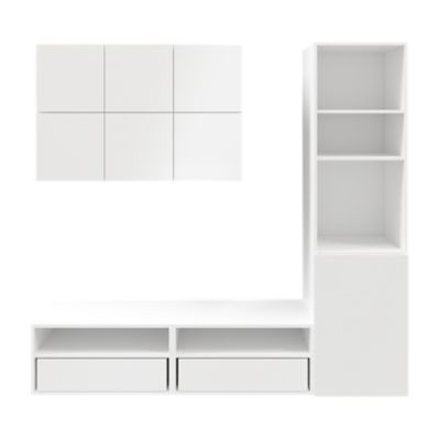 Meuble TV blanc 1 porte et 2 tiroirs avec meuble suspendu GoodHome Atomia H. 187 5 x L. 125 x P. 47 cm