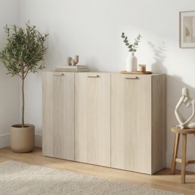 Buffet effet chêne 9 cases 3 portes GoodHome Atomia H. 112,5 x L. 150 x P. 37 cm - Goodhome