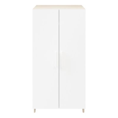Armoire penderie effet chêne portes battantes blanches sur pieds GoodHome Atomia H. 198 x L. 100 x P. 60 cm