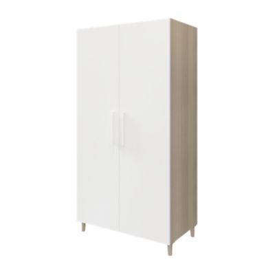 Armoire penderie effet chêne portes battantes blanches sur pieds GoodHome Atomia H. 197,5 x L. 100 x P. 60 cm