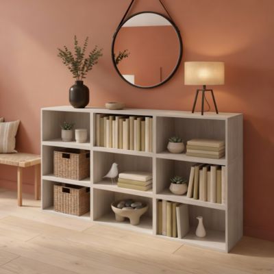 Buffet ouvert effet chêne 9 cases GoodHome Atomia H. 112,5 x L. 225 x P. 35 cm - Goodhome