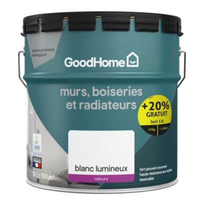 Peinture murs, boiseries et métal GoodHome haute résistance blanc velours 10L + 20% gratuit