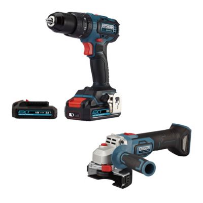 Perceuse visseuse à  percussion sans fil ECD18-Li-2 + Meuleuse sans fil brushless EAG18- 115 mm Erbauer