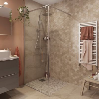 Paroi de douche à  l'italienne l.90 x H.195 cm transparente  profilés alu brossé chrome  GoodHome Ezili