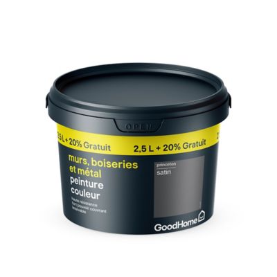 Peinture résistante murs boiseries et métal GoodHome gris Princeton satin 2,5L +20% gratuit