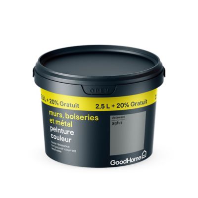 Peinture résistante murs boiseries et métal GoodHome gris Delaware satin 2,5L +20% gratuit