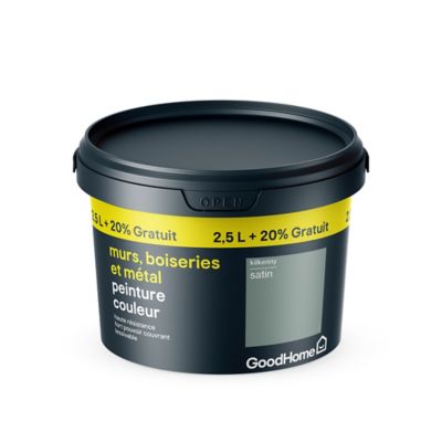 Peinture résistante murs boiseries et métal GoodHome vert Kilkenny satin 2,5L +20% gratuit