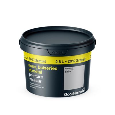 Peinture résistante murs boiseries et métal GoodHome gris Hamptons satin 2,5L +20% gratuit