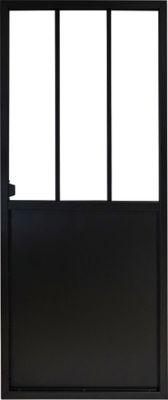 Porte coulissante Atelier noire 3 vitrages H.204 x l.83 cm