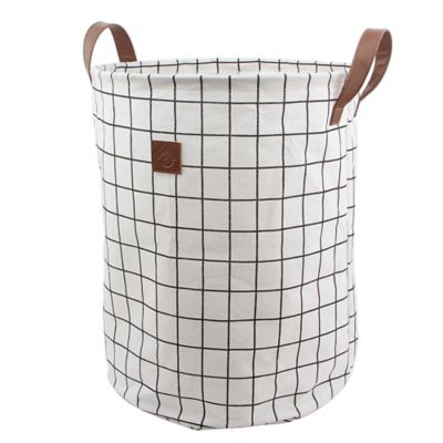 Panier à linge GoodHome Aetna capacité 50 litres coloris blanc et noir en polyester Ø38 x H.48 cm