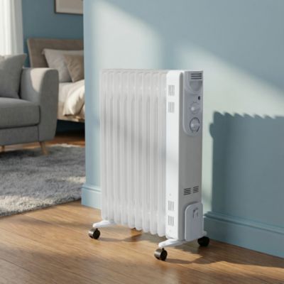 Radiateur à bain d'huile 2500 W blanc, pour pièces jusque 25 m², l.25 x P.49 x H.64 cm