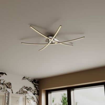 Plafonnier LED intégrée 3400lm 32W blanc chaud GoodHome Alani effet chromé L.90 x l.78 x H.11.5 x Ø9