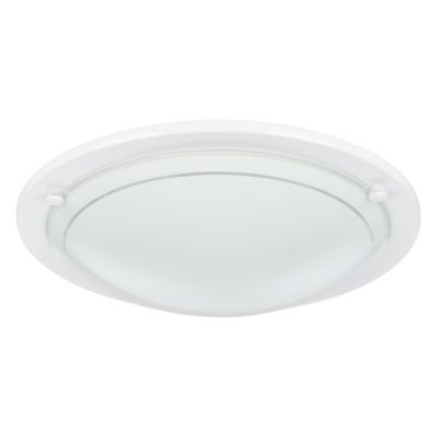 Plafonnier E27 42W GoodHome Hubaa blanc mat effet givré H.8 x Ø29 cm