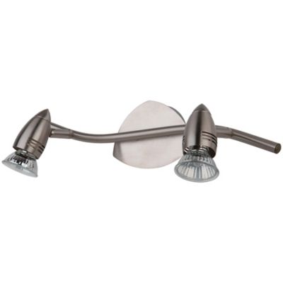 Réglette spot 2 lumières GU10 7W GoodHome Aspis nickel satiné L.39 x L.9 x H.16 cm