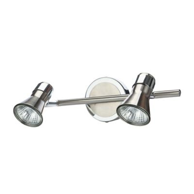 Réglette spot 2 lumières GU10 10W GoodHome Aphroditus nickel L.30 x L.9 x H.16 cm