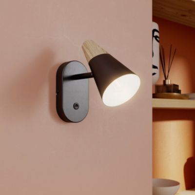 Patère spot E14 5W GoodHome Arraqis noir mat L.8 x L.21 x H.15 cm