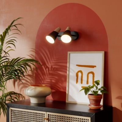 Réglette spot 2 lumières E14 5W GoodHome Arraqis noir mat L.22 x L.21 x H.8 cm