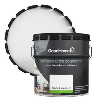 Peinture intérieure ultra couvrante murs, boiseries et radiateurs GoodHome blanc lumineux satin 10L