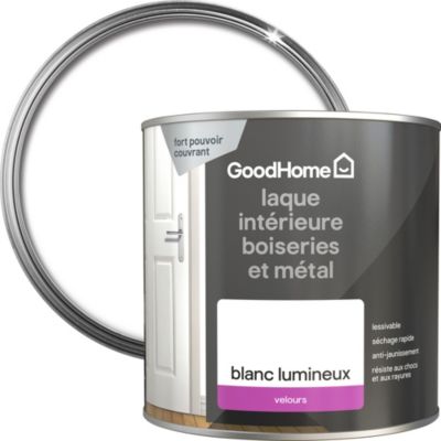Laque haute résistance boiseries et métal GoodHome velours blanc 2,5L