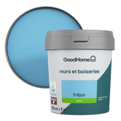 Peinture intérieure couleur murs et boiseries GoodHome satin Fréjus bleu satin 750ml