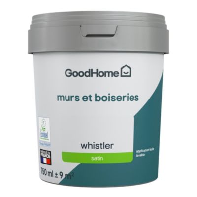 Peinture intérieure couleur murs et boiseries GoodHome satin whistler blanc satin 750ml