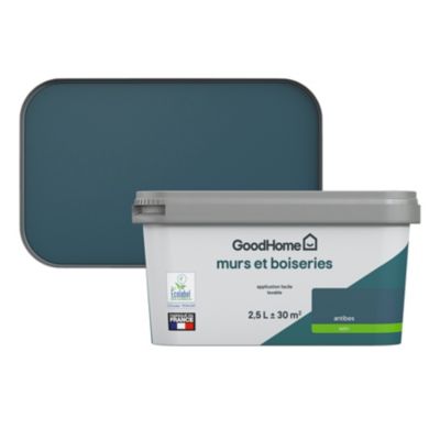 Peinture intérieure couleur Murs et boiseries GoodHome Antibes bleu satin 2,5L