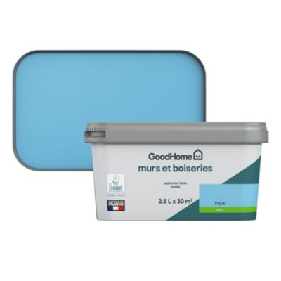 Peinture intérieure couleur murs et boiseries GoodHome Fréjus bleu satin 2,5L