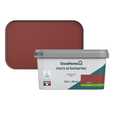 Peinture intérieure couleur murs et boiseries GoodHome satin Fulham rouge satin 2,5L