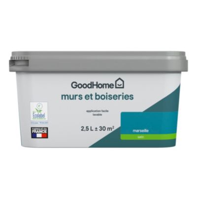 Peinture intérieure couleur Murs et boiseries GoodHome Marseille bleu satin 2,5L