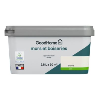 Peinture intérieure couleur Murs et boiseries GoodHome Ottawa satin gris satin 2,5L