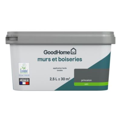 Peinture intérieure couleur Murs et boiseries GoodHome Princeton gris satin 2,5L