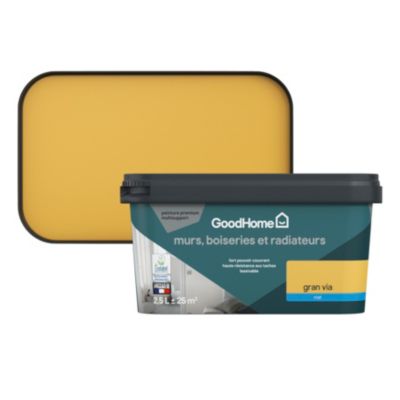 Peinture intérieure couleur murs, boiseries et radiateurs GoodHome mat gran via Jaune 2.5L