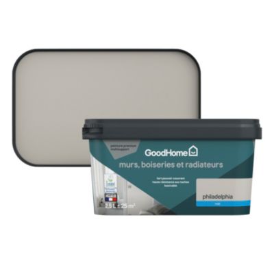 Peinture intérieure couleur murs, boiseries et radiateurs GoodHome mat Philadelphia gris 2.5L