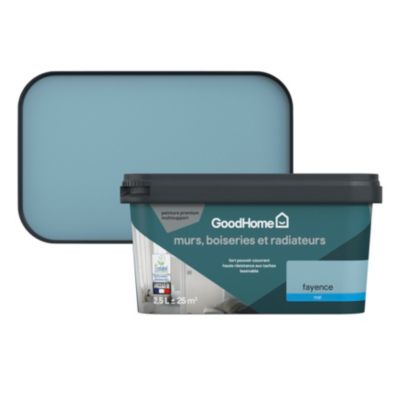 Peinture intérieure couleur murs, boiseries et radiateurs GoodHome mat fayence bleu 2.5L
