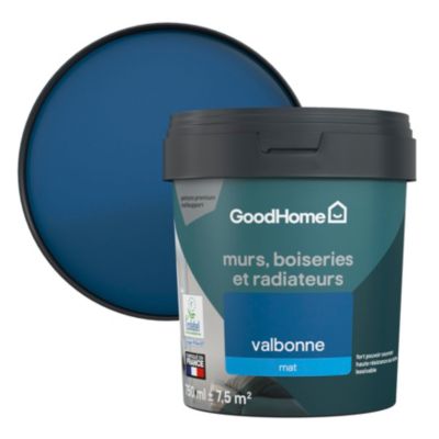 Peinture intérieure couleur murs, boiseries et radiateurs GoodHome mat valbonne bleu 750ml