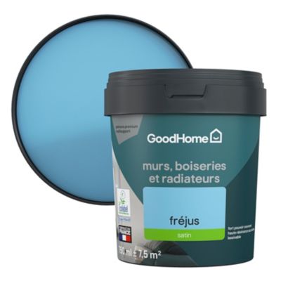 Peinture intérieure couleur murs, boiseries et radiateurs GoodHome satin fréjus bleu 750ml