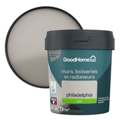 Peinture intérieure couleur murs, boiseries et radiateurs GoodHome satin Philadelphia gris 750ml