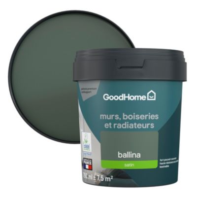 Peinture intérieure couleur murs, boiseries et radiateurs GoodHome satin ballina vert 750ml