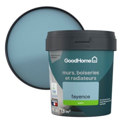 Peinture intérieure couleur murs, boiseries et radiateurs GoodHome satin fayence bleu 750ml