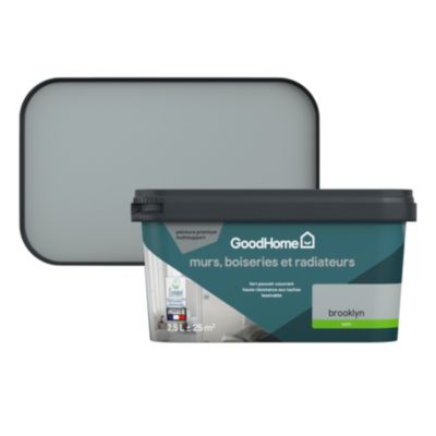 Peinture intérieure couleur murs, boiseries et radiateurs GoodHome satin brooklyn gris 2.5L