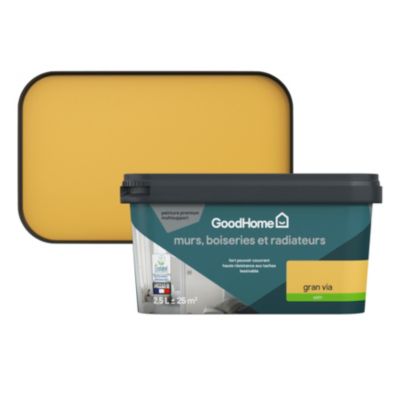 Peinture intérieure couleur murs, boiseries et radiateurs GoodHome Gran Via satin Jaune 2,5L