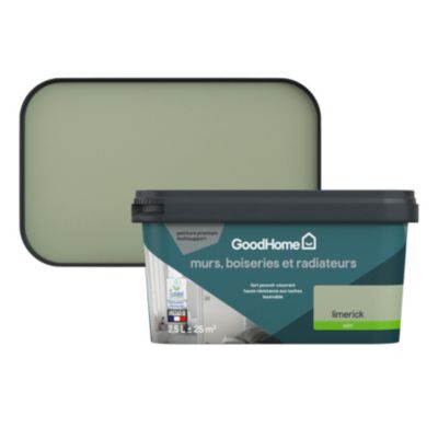 Peinture intérieure couleur murs, boiseries et radiateurs GoodHome satin limerick vert 2.5L