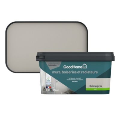 Peinture intérieure couleur murs, boiseries et radiateurs GoodHome satin Philadelphia gris 2.5L