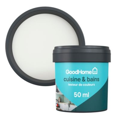 Peinture cuisine et salle de bains GoodHome blanc Alberta satin 50ml