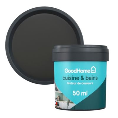 Peinture cuisine et salle de bains GoodHome noir Liberty satin 50ml