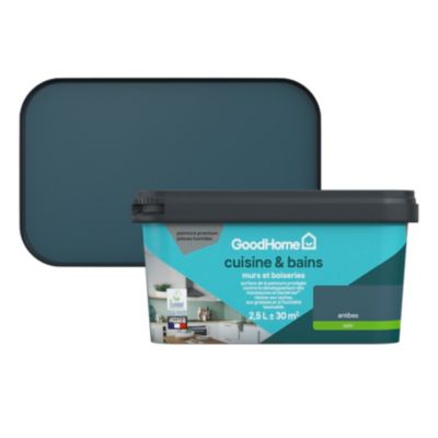 Peinture cuisine et salle de bains GoodHome bleu Antibes satin 2,5L