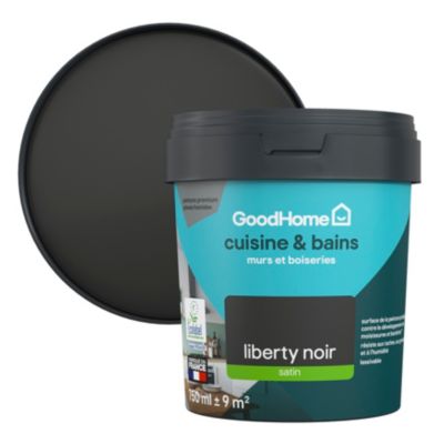 Peinture cuisine et salle de bains GoodHome noir Liberty satin 750ml