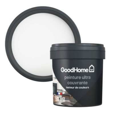 Testeur peinture couleur 2 en 1 velours GoodHome blanc pur 50ml